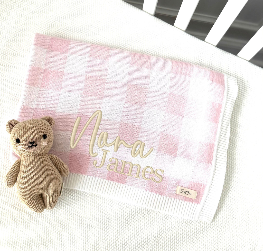 Gingham Knit Blanket - Pink