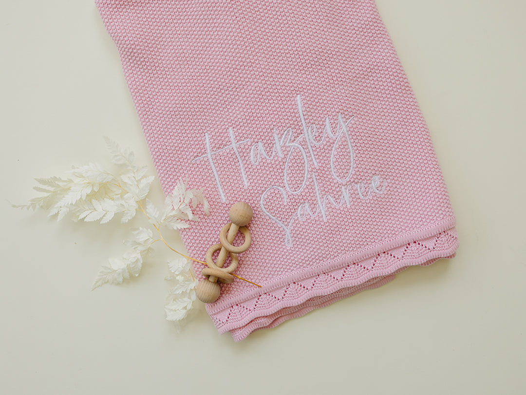 Scalloped Edge Baby Knit Blanket  - Candy Pink