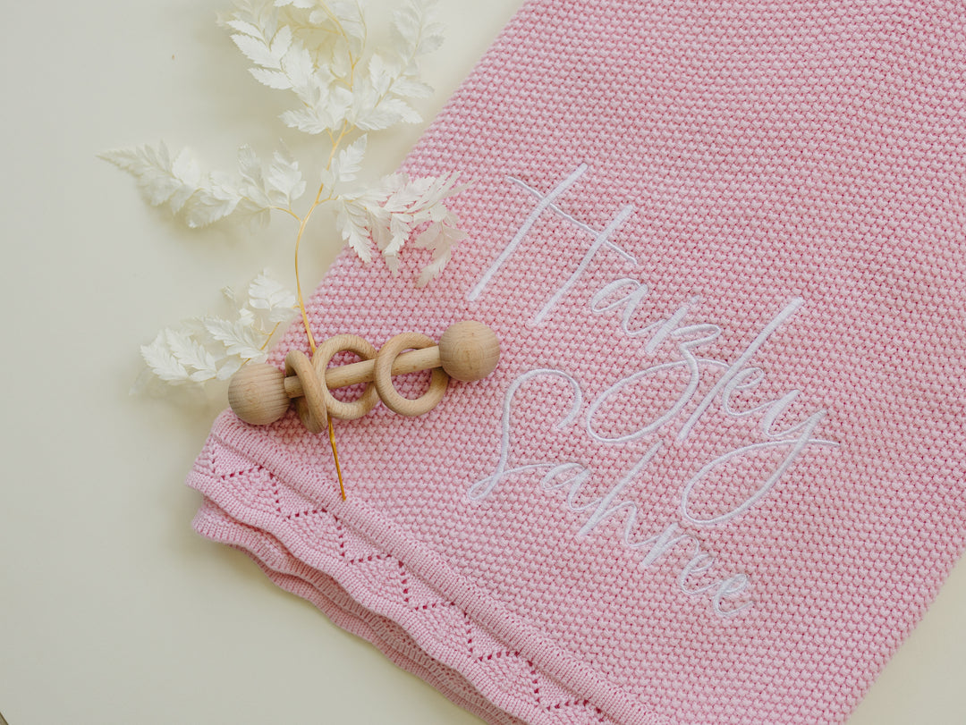 Scalloped Edge Baby Knit Blanket  - Candy Pink