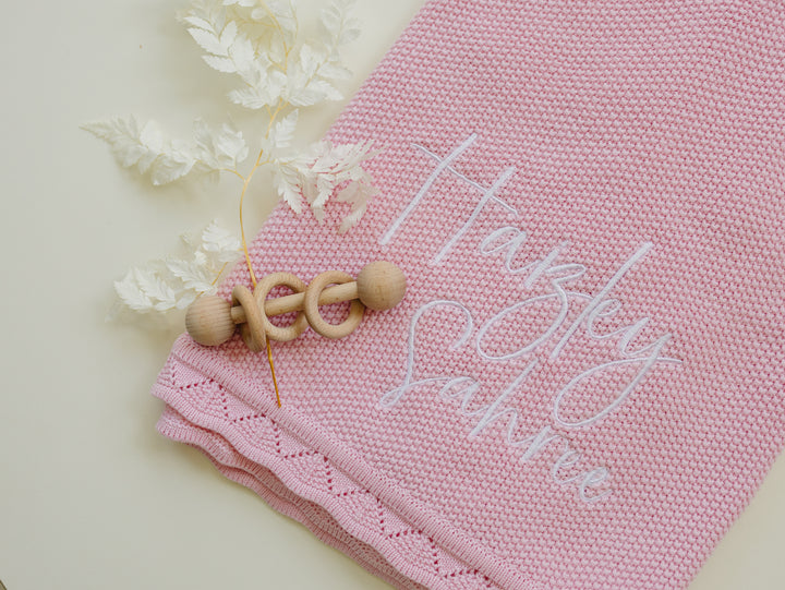 Scalloped Edge Baby Knit Blanket  - Candy Pink