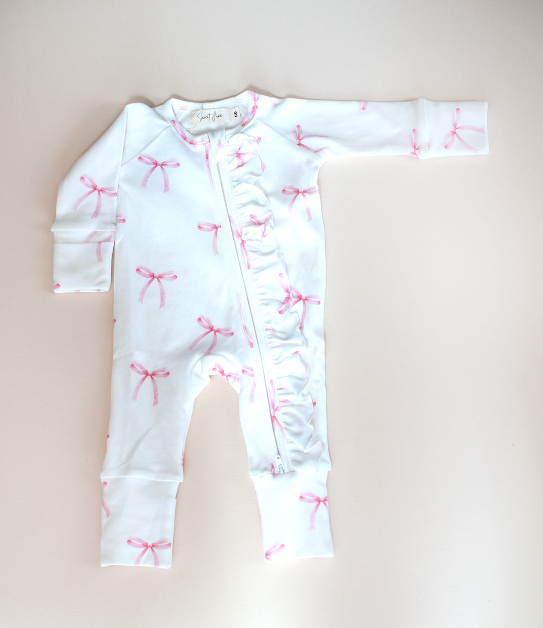 Ruffle Full Zip Romper| Pink Bows
