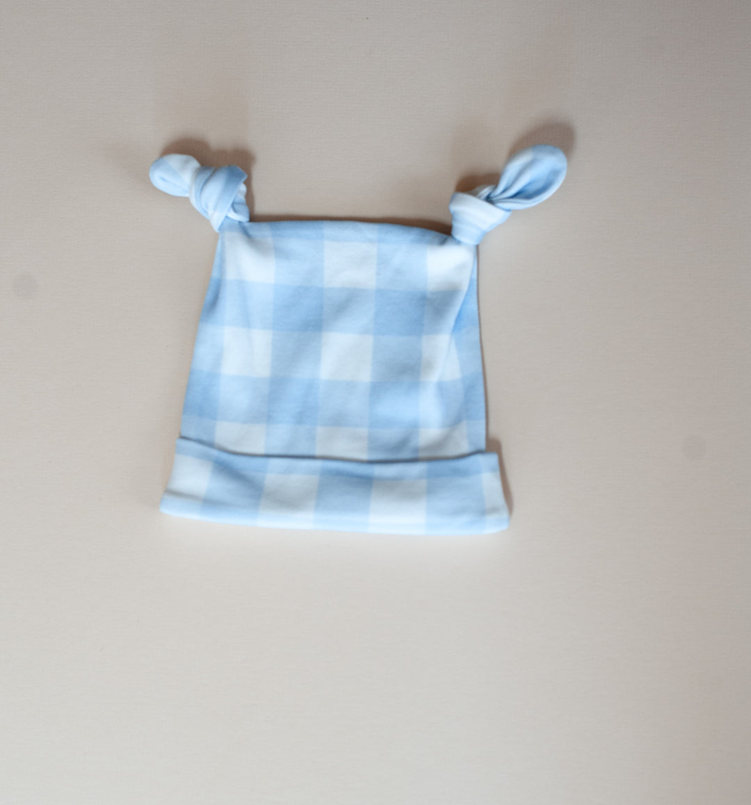 Double Knot Beanie | Blue Gingham