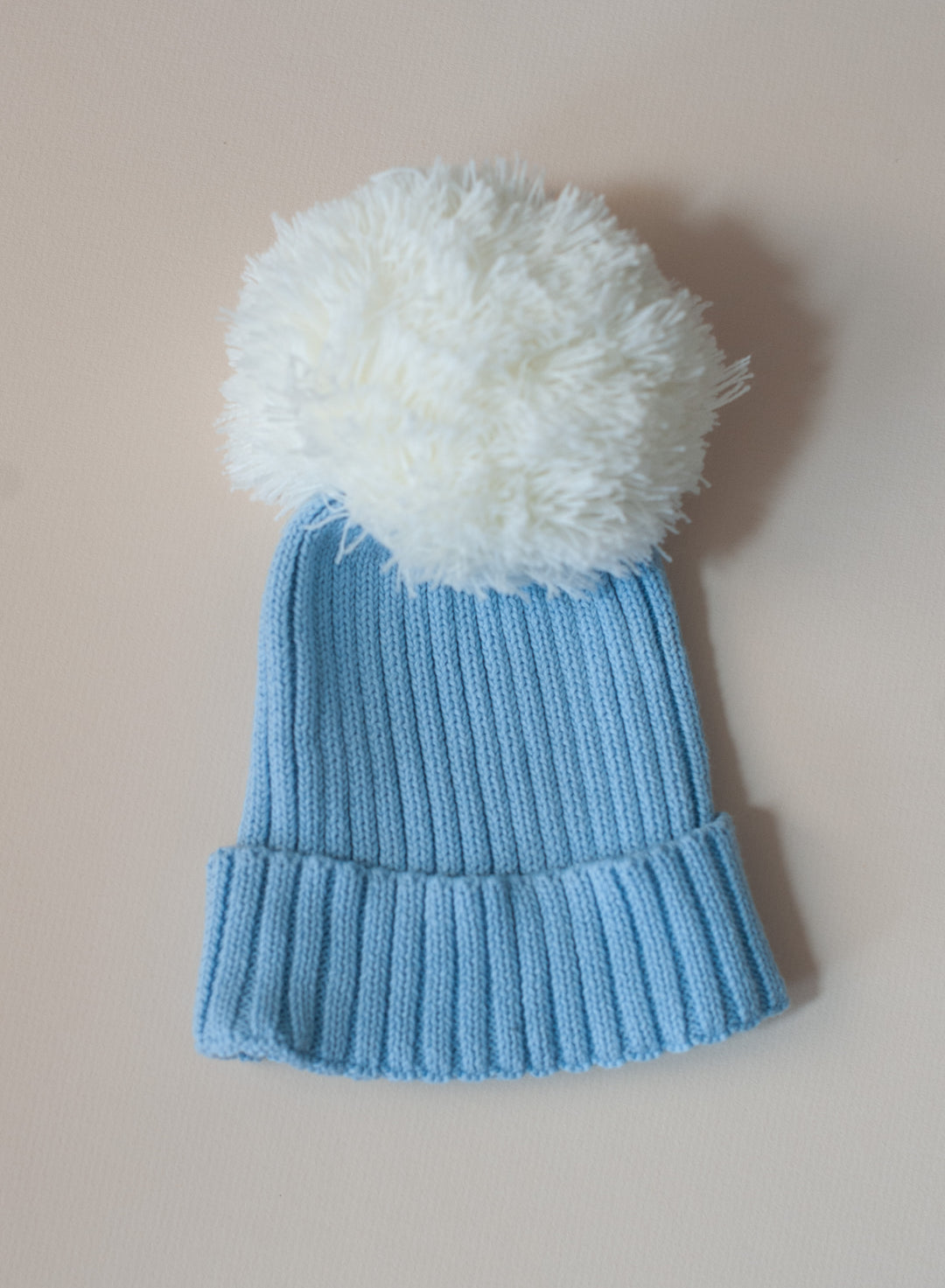 Cuff Knit Pom Pom Beanie in Blue