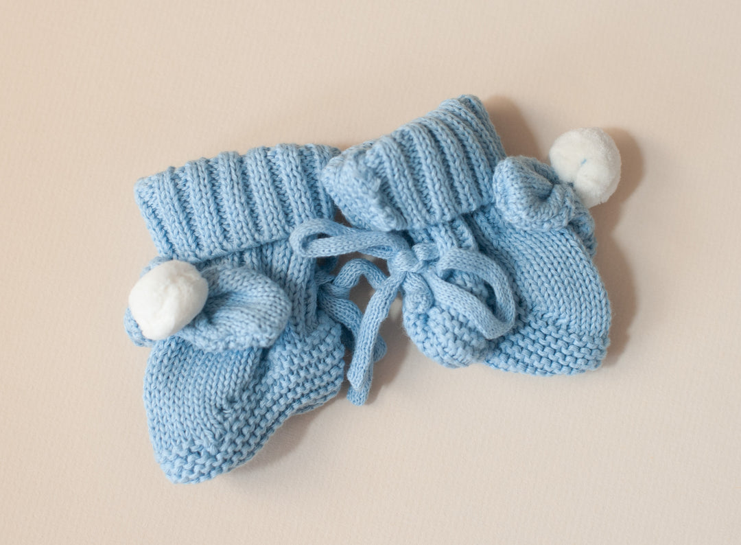 Knit Booties Pom Pom - Blue