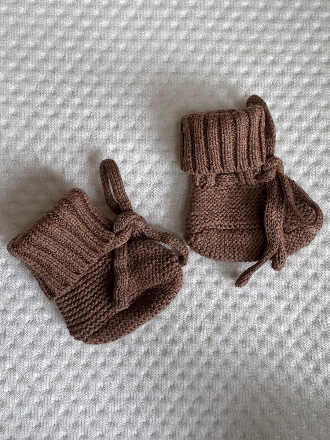 Mini Knit Baby Booties in Cocoa