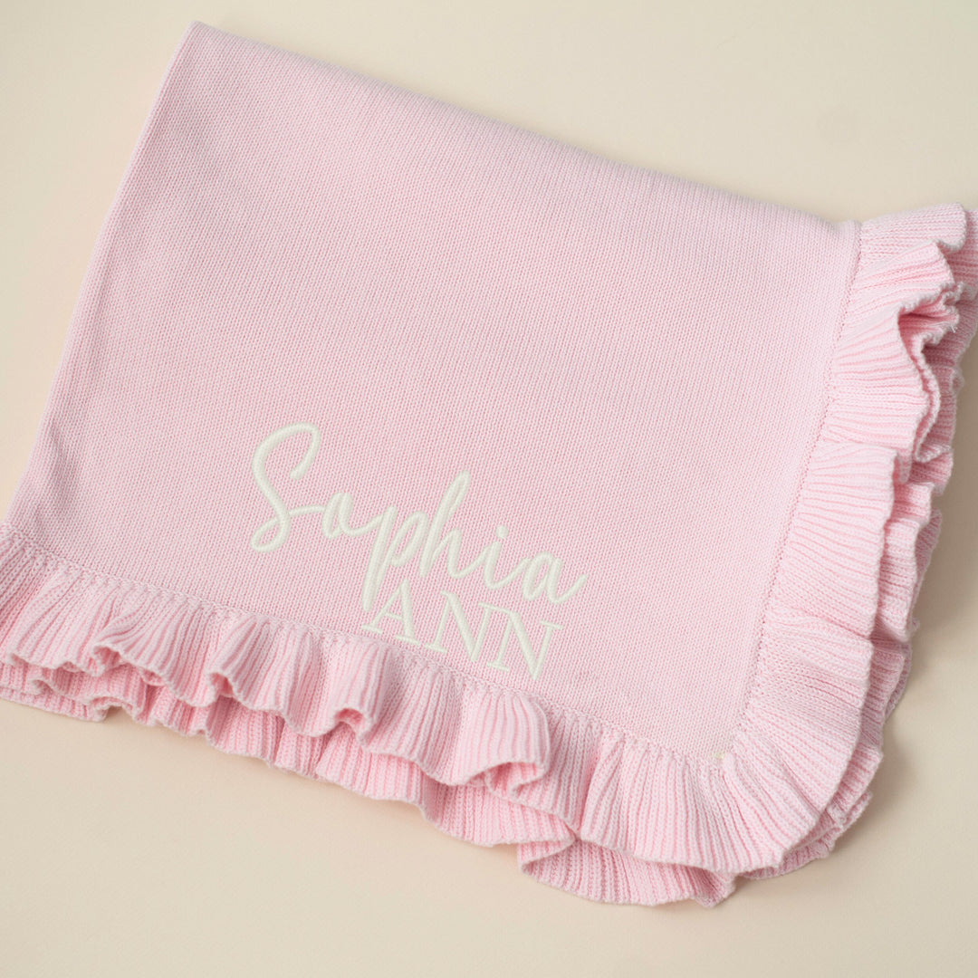 Ribbed Ruffle Personalizable Baby Blanket - Pink Petal