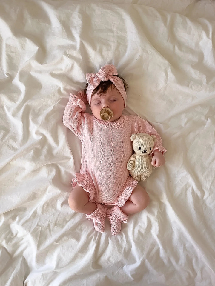 Personalizable Asteria Ruffle Romper in Petal Pink