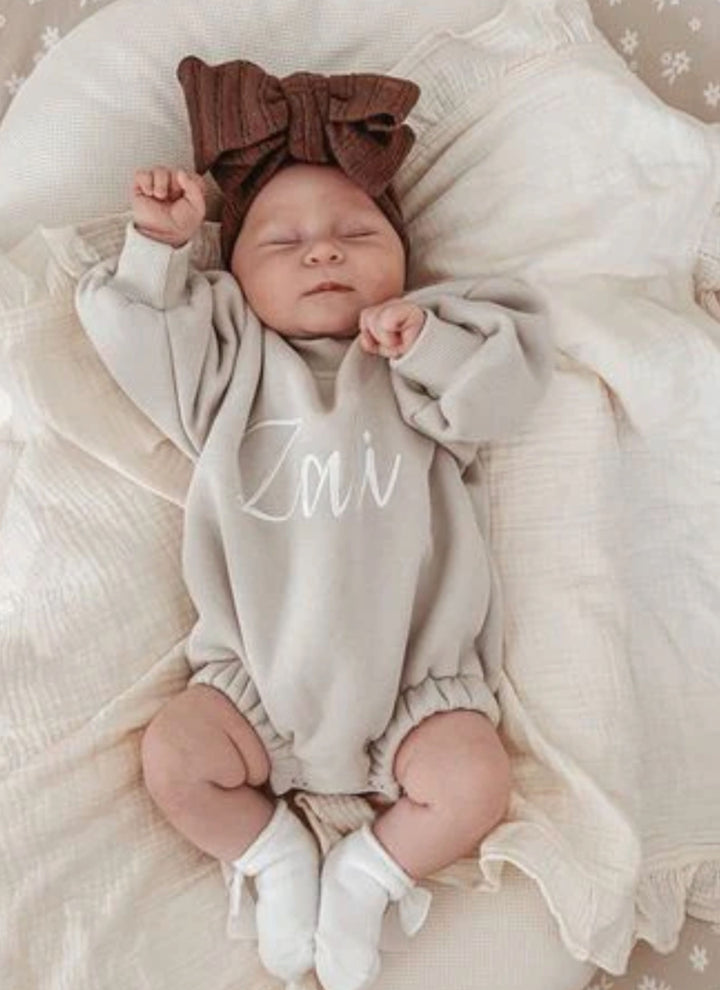 Personalized Long Sleeve Bubble Romper - Natural