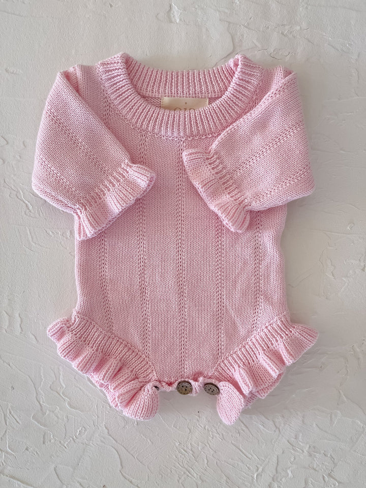 Personalizable Asteria Ruffle Romper in Petal Pink