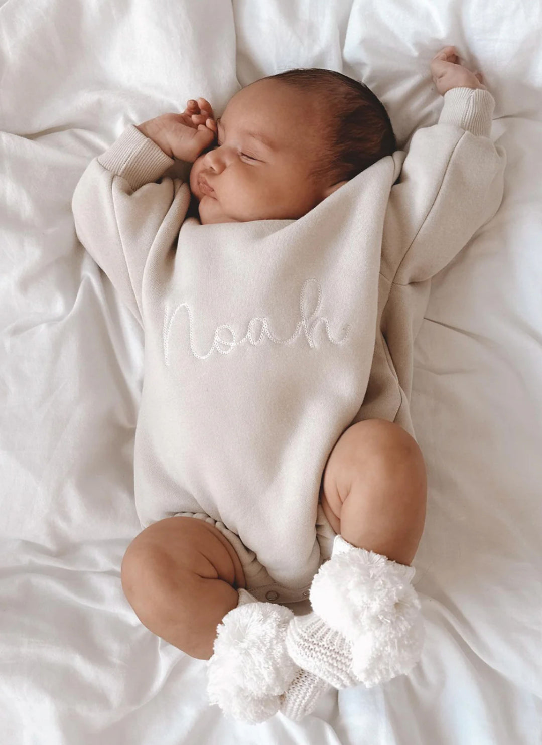 Personalized Long Sleeve Bubble Romper - Natural