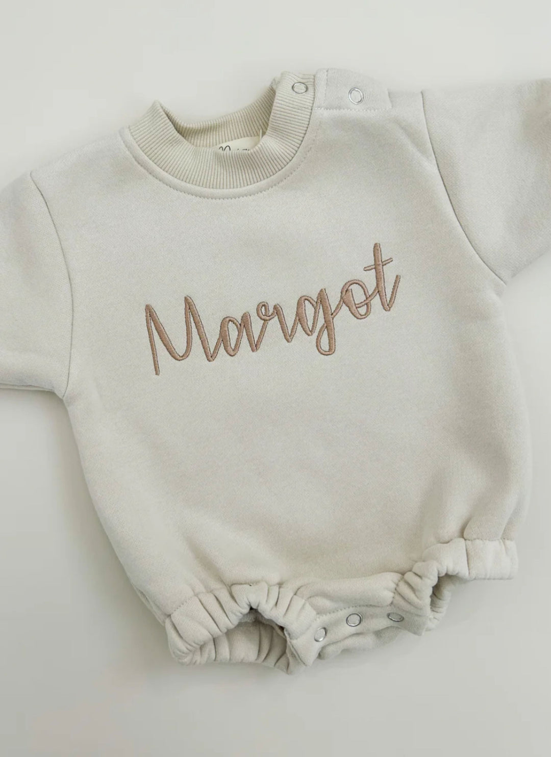 Personalized Long Sleeve Bubble Romper - Natural