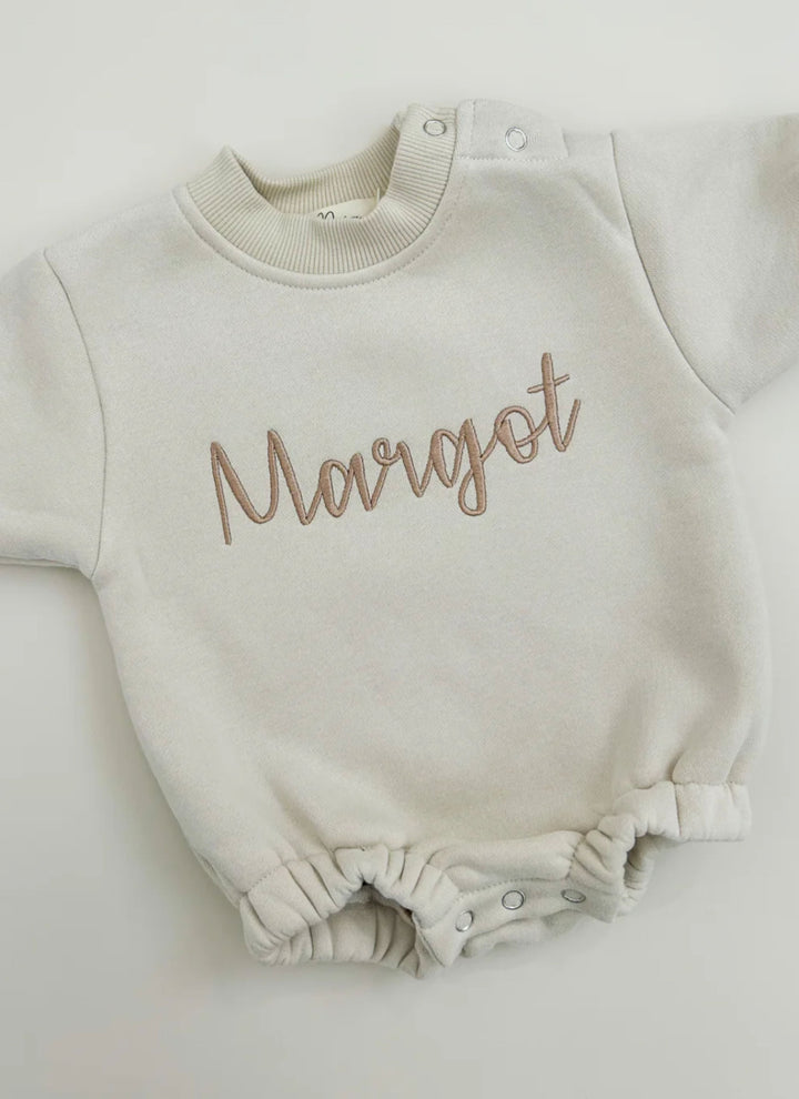 Personalized Long Sleeve Bubble Romper - Natural