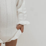 Personalizable Asteria Ruffle Romper in Warm White