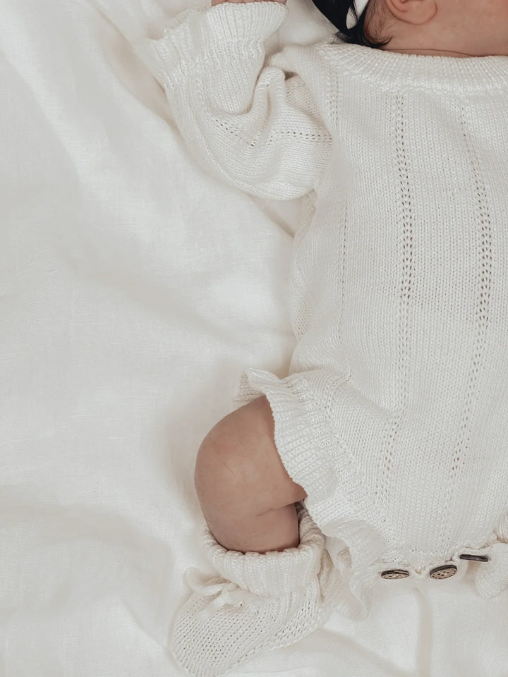 Personalizable Asteria Ruffle Romper in Warm White