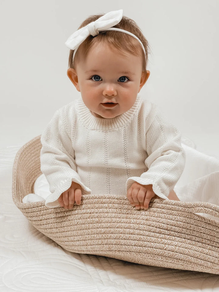 Personalizable Asteria Ruffle Romper in Warm White