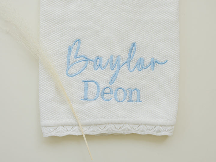Scalloped Edge Baby Knit Blanket  - Warm White