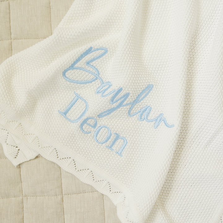 Scalloped Edge Baby Knit Blanket  - Warm White