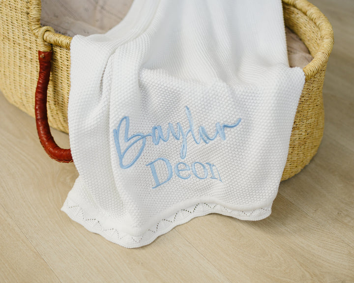 Scalloped Edge Baby Knit Blanket  - Warm White