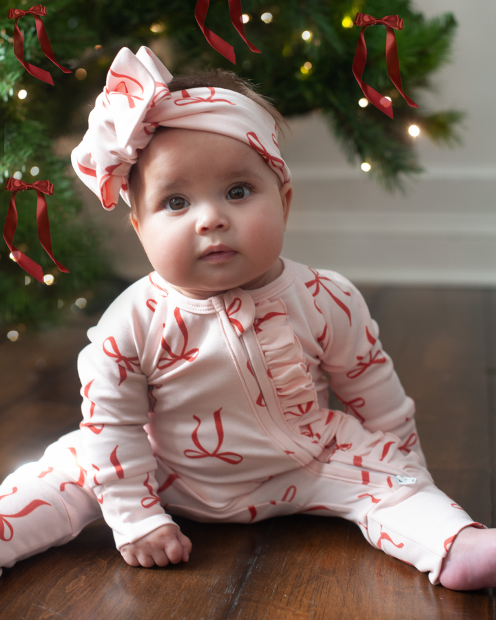 Full Zip Romper Pajamas Set | Red Bows