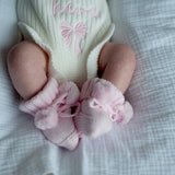 Knit Pom Pom  Booties in Petal Pink