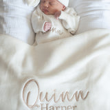 Ribbed Ruffle Personalizable Baby Blanket - Warm white