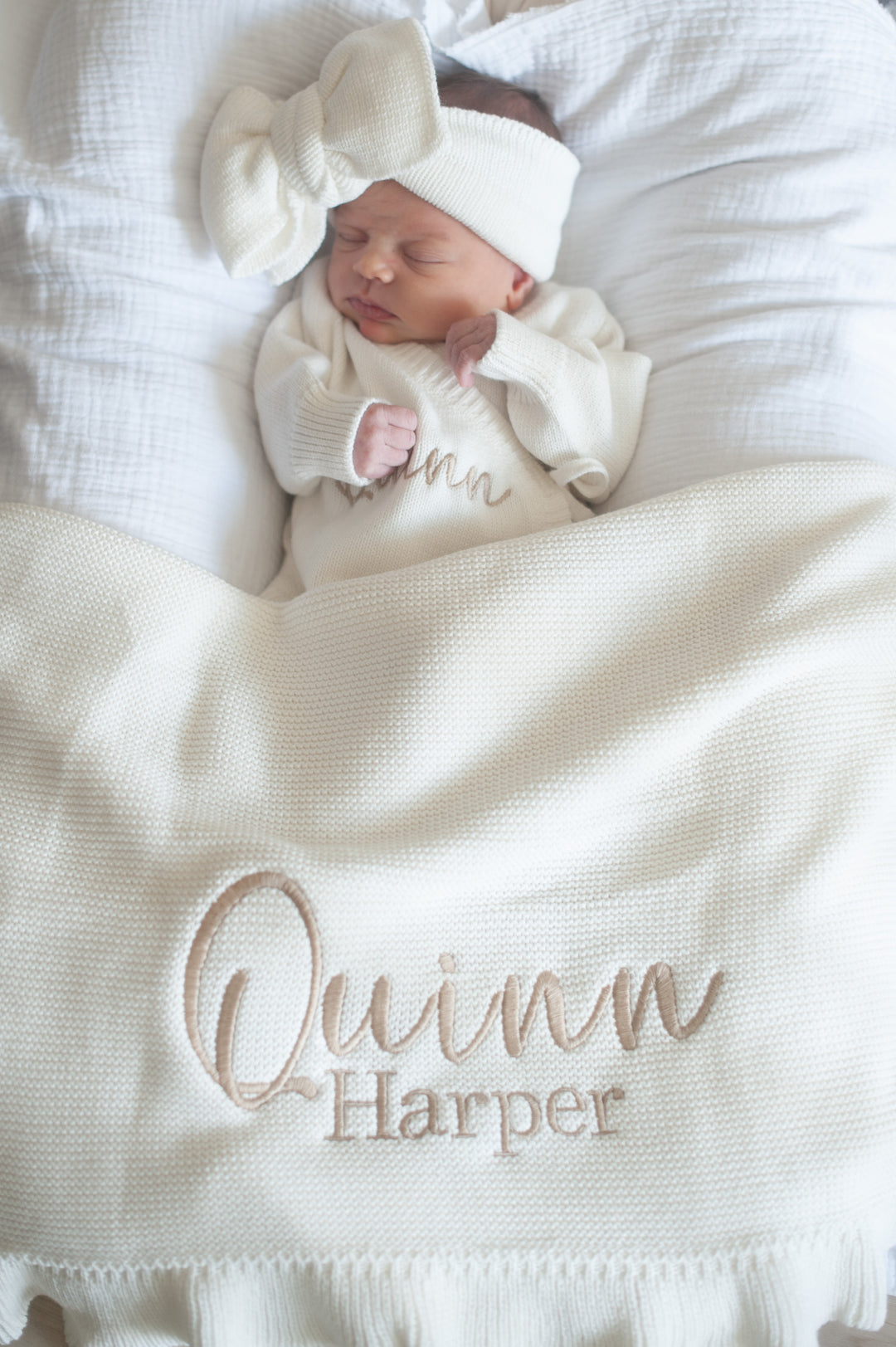 Ribbed Ruffle Personalizable Baby Blanket - Warm white