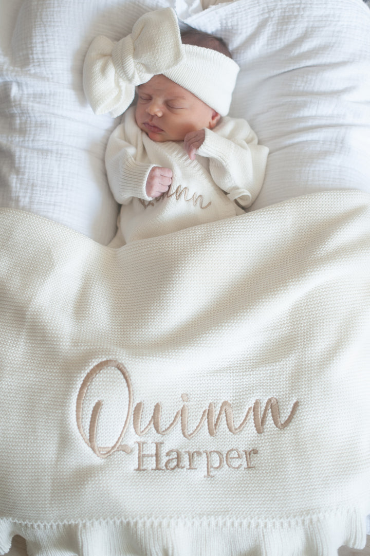 Ribbed Ruffle Personalizable Baby Blanket - Warm white