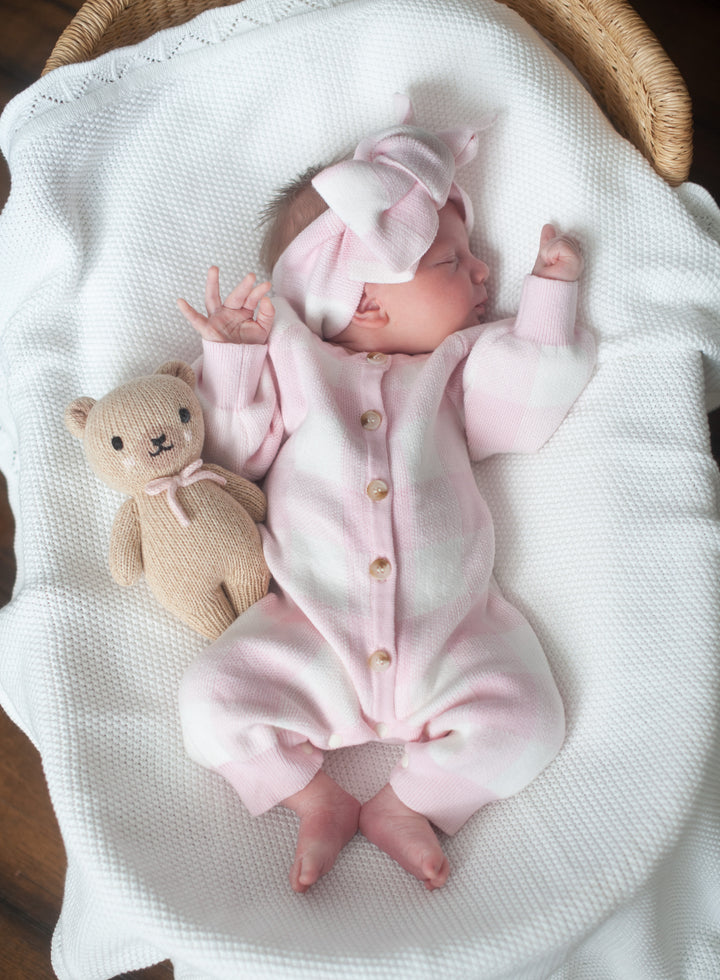 Gingham Knit Jumpsuit in Pink