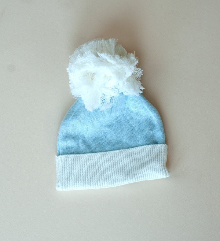 Cuff Knit Beanie in Powder Blue/ Duo Tone