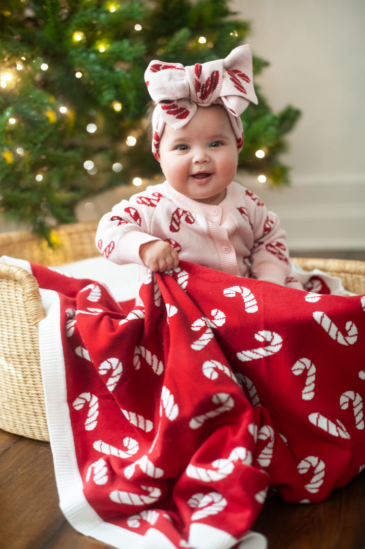 Candy Cane Reversible Knit Blanket  - Classic Candy Cane