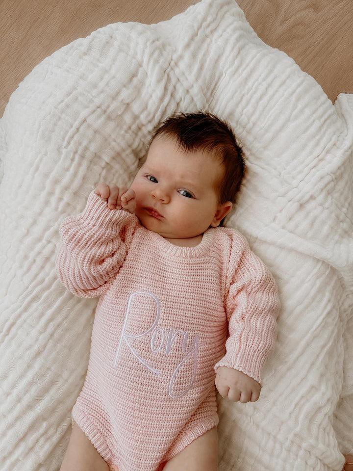 Personalizable Classic Chunky Ribbed Romper - Pink