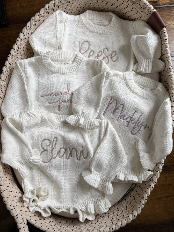 Personalizable Asteria Ruffle Romper in Warm White