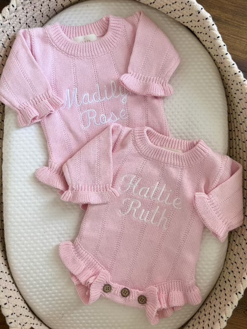 Personalizable Asteria Ruffle Romper in Petal Pink