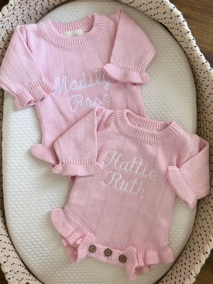 Personalizable Asteria Ruffle Romper in Petal Pink