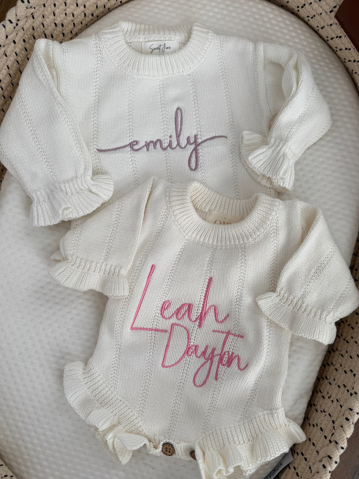 Personalizable Asteria Ruffle Romper in Warm White