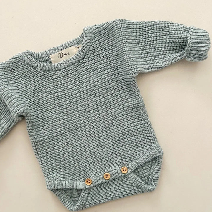 Chunky Knit Ribbed Romper in Sea