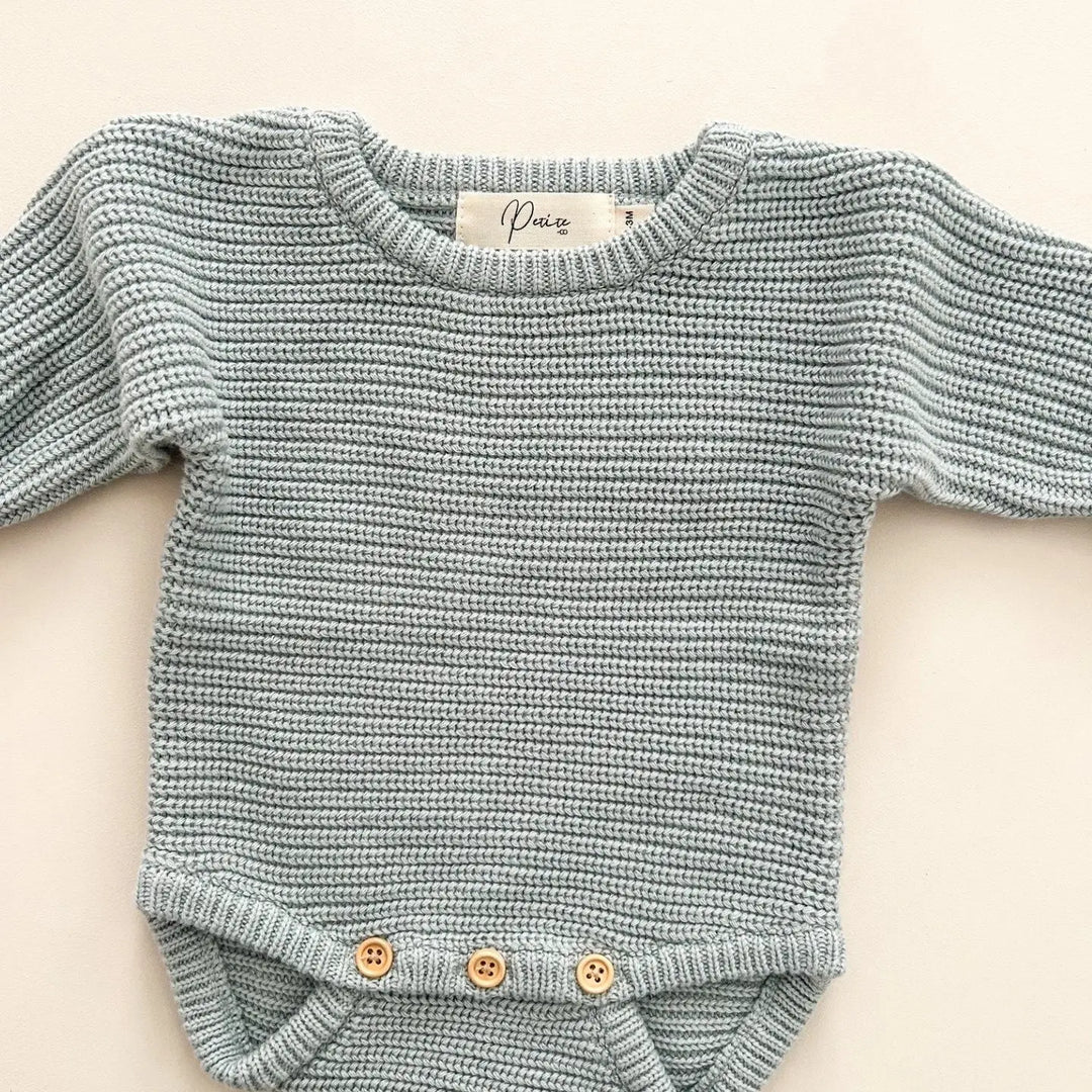 Chunky Knit Ribbed Romper in Sea