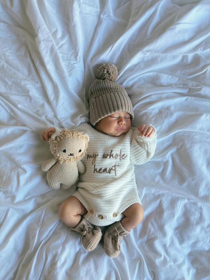 Chunky Knit Ribbed Romper in Milk