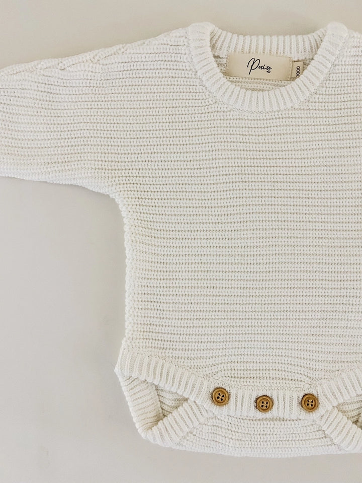 Chunky Knit Ribbed Romper in Milk