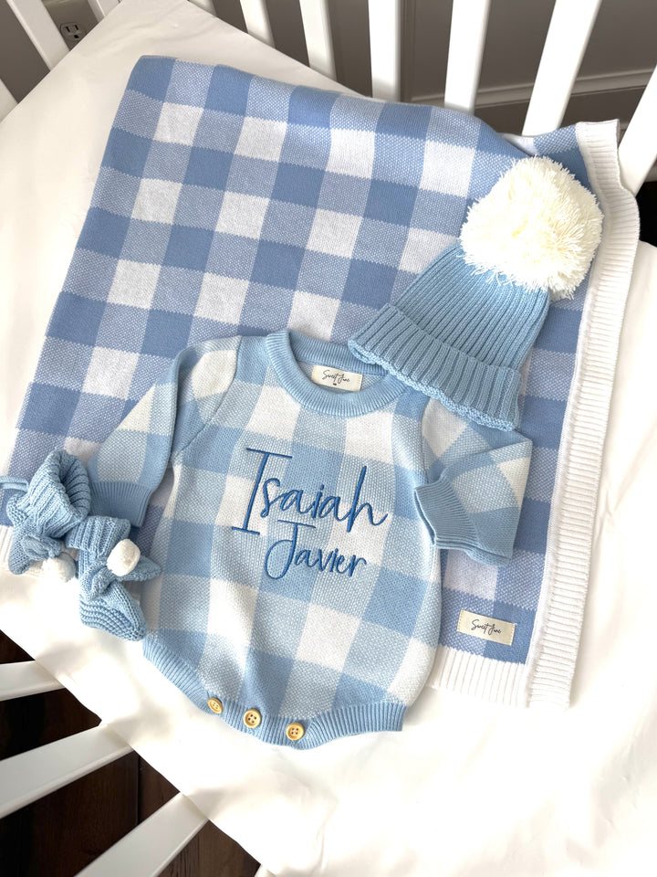 Gingham Print Romper  - Blue