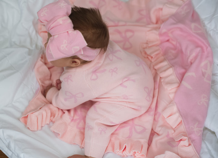 Blush Bows Reversible Knit Blanket