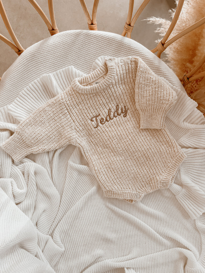 Chunky Knit Ribbed Romper in honey