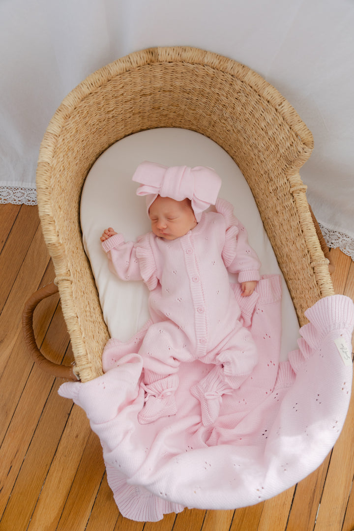 Pointelle Ruffle Knit Jumpsuit in Petal Pink