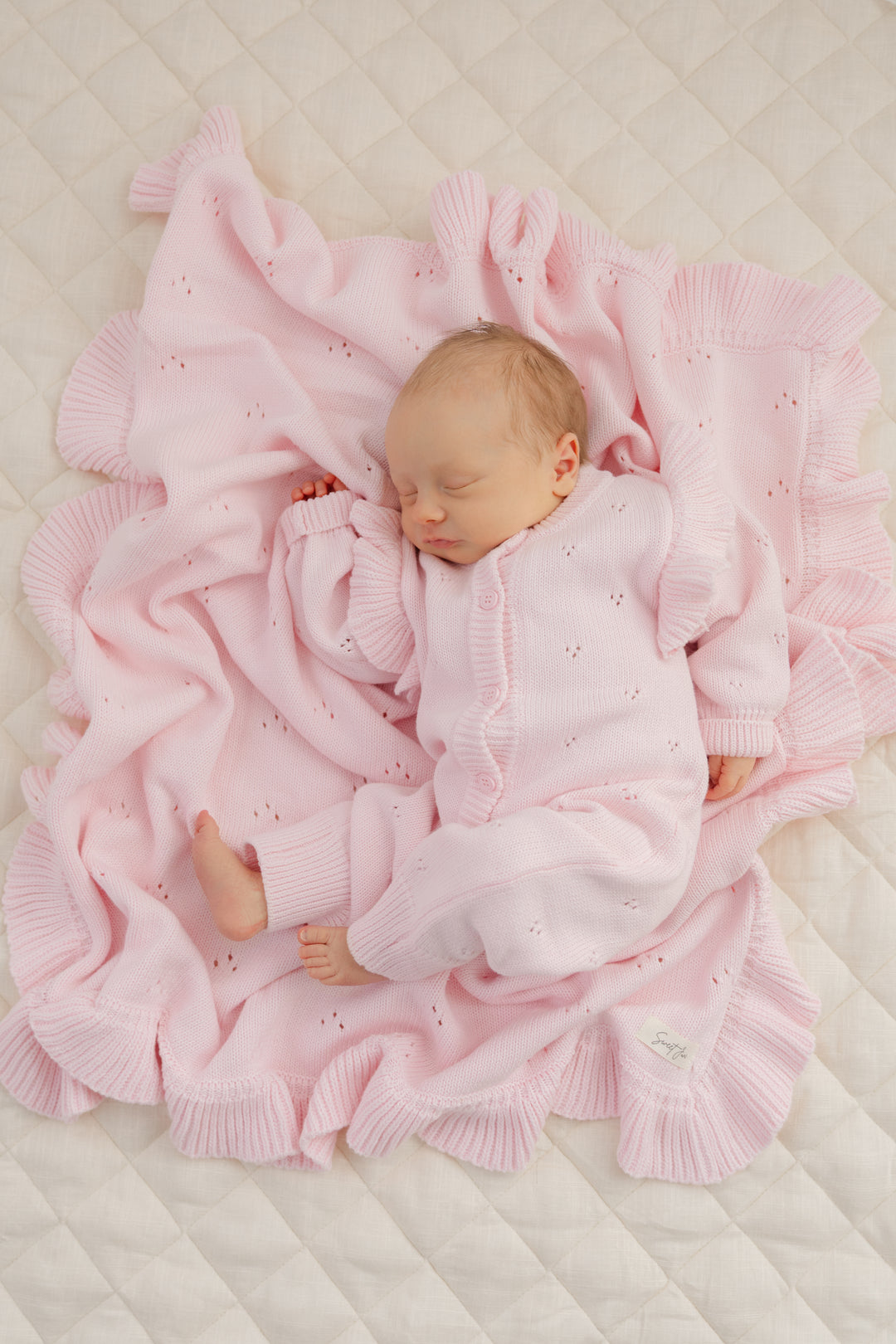 Frilled Pointelle Blanket - Petal Pink