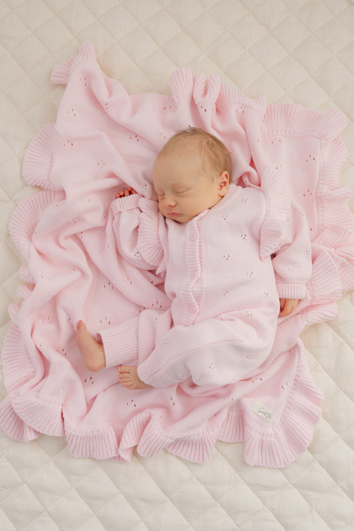 Frilled Pointelle Blanket - Petal Pink