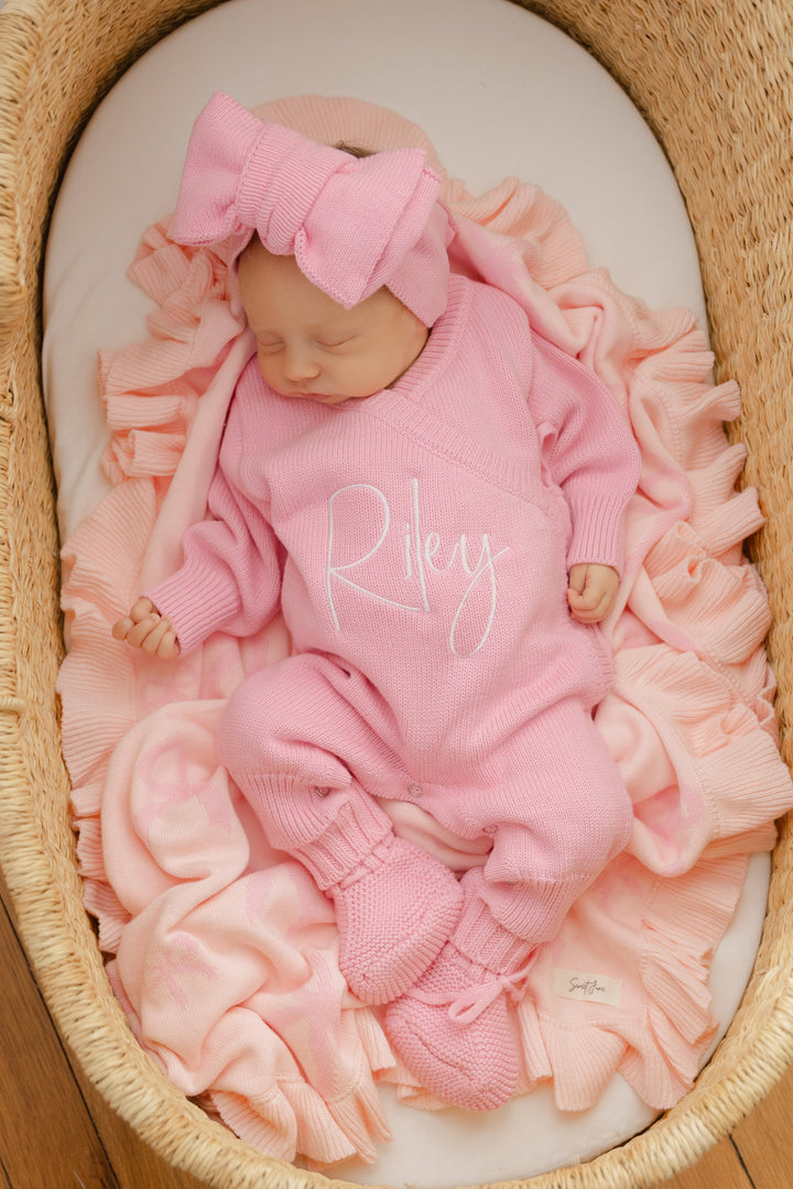 Long Wrap Knit Romper - Soft Rose