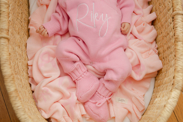 Long Wrap Knit Romper - Soft Rose