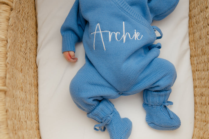 Knit Booties in Cornflower Blue