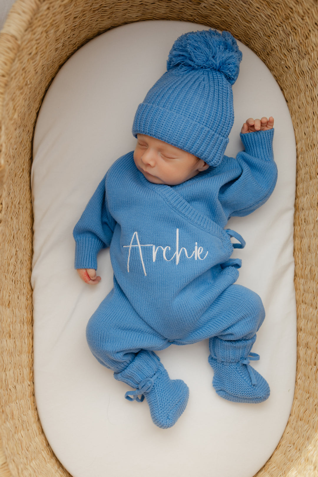 Long Wrap Knit Romper - Cornflower Blue