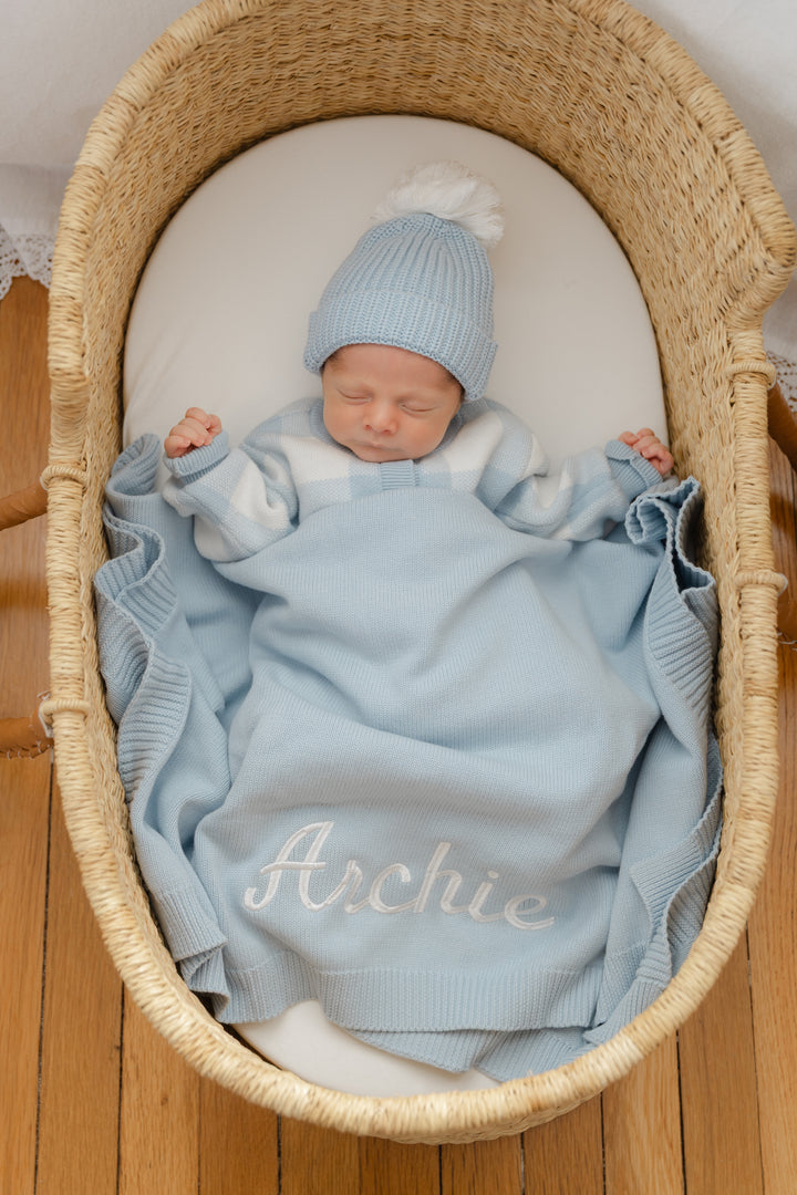 Flat Edge Personalized Baby Blanket - Baby Blue